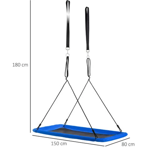 Outsunny Balançoire Nid D'oiseau Rectangulaire XXL Balançoire Panier Dim. 150L X 80l X 180H Cm Hauteur Réglable Métal époxy Oxford Bleu Noir 5 Outsunny Balançoire Nid D'oiseau Rectangulaire XXL Balançoire Panier Dim. 150L X 80l X 180H Cm Hauteur Réglable Métal époxy Oxford Bleu Noir – Image 3