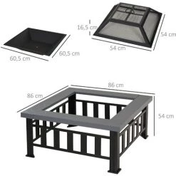 Outsunny Brasero Cheminée Foyer Extérieur Dim 86L X 86l X 54H Cm Grille à Charbon Couvercle Tisonnier Métal Noir -Outsunny Soldes Magasin 30016482 3
