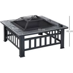 Outsunny Brasero Cheminée Foyer Extérieur Dim. 86L X 86l X 54H Cm Grille à Charbon Couvercle Tisonnier Métal Noir - Noir -Outsunny Soldes Magasin 30016490 3