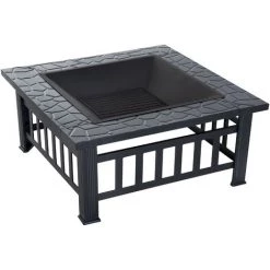 Outsunny Brasero Cheminée Foyer Extérieur Dim. 86L X 86l X 54H Cm Grille à Charbon Couvercle Tisonnier Métal Noir - Noir -Outsunny Soldes Magasin 30016490 5