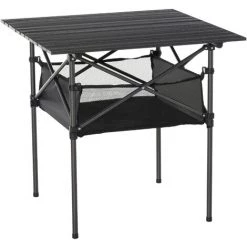 Outsunny Table Pliante Table De Camping Table De Jardin Filet Rangement + Sac Transport Plateau Alu. Châssis Métal époxy Noir - Noir