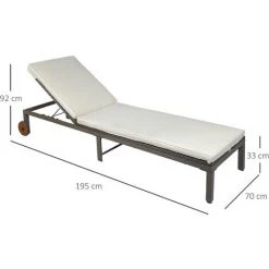 Outsunny Bain De Soleil Transat Grand Confort - Dossier Inclinable 4 Positions Roulettes - Matelas Déhoussable Inclus - Métal époxy Résine Tressée Marron -Outsunny Soldes Magasin 30030851 3