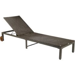 Outsunny Bain De Soleil Transat Grand Confort - Dossier Inclinable 4 Positions Roulettes - Matelas Déhoussable Inclus - Métal époxy Résine Tressée Marron -Outsunny Soldes Magasin 30030851 5