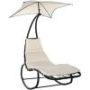 Outsunny Bain De Soleil Transat à Bascule Design Contemporain Avec Pare-soleil, Matelas Grand Confort, Tétière Métal époxy Noir Polyester Crème - Crème
