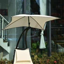 Outsunny Bain De Soleil Transat à Bascule Design Contemporain Avec Pare-soleil, Matelas Grand Confort, Tétière Métal époxy Noir Polyester Crème - Crème -Outsunny Soldes Magasin 30108378 4