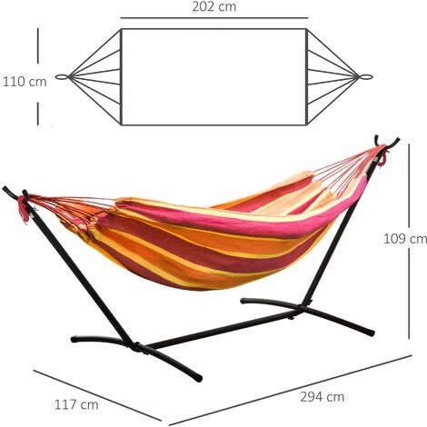 Outsunny Hamac De Jardin Avec Support En Métal époxy Hamac Sur Pied 1 Place Charge Max. 120 Kg Sac Transport Rouge - Rouge 5 Outsunny Hamac De Jardin Avec Support En Métal époxy Hamac Sur Pied 1 Place Charge Max. 120 Kg Sac Transport Rouge - Rouge – Image 3