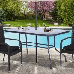 Outsunny Table De Jardin Rectangulaire Dim. 140L X 80l X 70H Cm Métal époxy Gris Plateau Verre Trempé