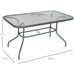Outsunny Table De Jardin Rectangulaire Dim. 140L X 80l X 70H Cm Métal époxy Gris Plateau Verre Trempé -Outsunny Soldes Magasin 30108394 3
