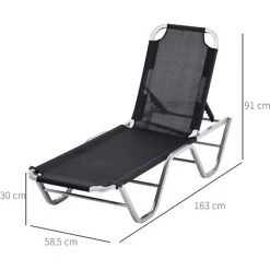 Outsunny Bain De Soleil Transat Design Contemporain Dossier Inclinable Multi-positions Alu Textilène Noir - Noir -Outsunny Soldes Magasin 30108400 3