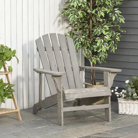 Outsunny Fauteuil De Jardin Adirondack Dim. 78L X 89P X 88H Cm Bois Massif Sapin Gris Effet Vieilli 4 Outsunny Fauteuil De Jardin Adirondack Dim. 78L X 89P X 88H Cm Bois Massif Sapin Gris Effet Vieilli – Image 2