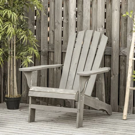 Outsunny Fauteuil De Jardin Adirondack Dim. 78L X 89P X 88H Cm Bois Massif Sapin Gris Effet Vieilli 6 Outsunny Fauteuil De Jardin Adirondack Dim. 78L X 89P X 88H Cm Bois Massif Sapin Gris Effet Vieilli – Image 4