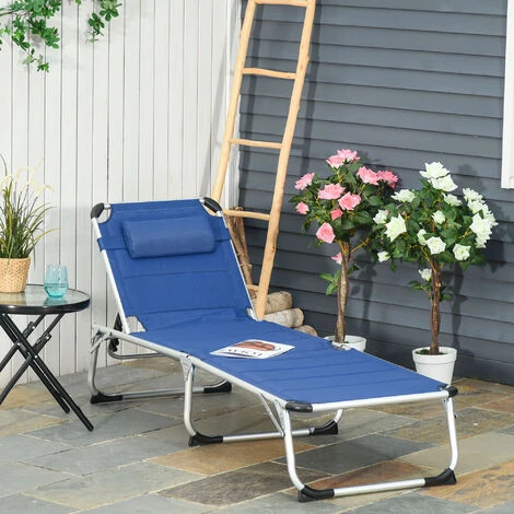 Outsunny Bain De Soleil Transat Pliable Dossier Réglable Multi-positions Matelassage Tétière Alu Textilène Bleu 4 Outsunny Bain De Soleil Transat Pliable Dossier Réglable Multi-positions Matelassage Tétière Alu Textilène Bleu – Image 2