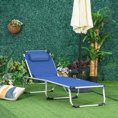 Outsunny Bain De Soleil Transat Pliable Dossier Réglable Multi-positions Matelassage Tétière Alu Textilène Bleu 6 Outsunny Bain De Soleil Transat Pliable Dossier Réglable Multi-positions Matelassage Tétière Alu Textilène Bleu – Image 4