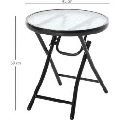 Outsunny Table Basse Ronde Bistro De Jardin Ø 45 X 50H Cm Pliable Métal époxy Noir Plateau Verre Trempé - Noir -Outsunny Soldes Magasin 30108448 3