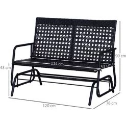 Outsunny Banc à Bascule De Jardin 2 Places Style Cosy Chic Métal époxy Résine Tressée Imitation Rotin Noir - Noir -Outsunny Soldes Magasin 30108462 3