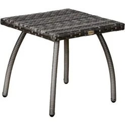 Outsunny Table Basse De Jardin Style Cosy Chic Table D'appoint Métal époxy Résine Tressée Imitation Rotin Gris