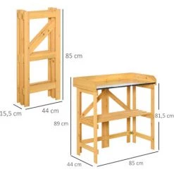 Outsunny Table De Rempotage Jardinage Pliable - étagère Plateau Acier Galvanisé Avec Rebord - Bois Sapin Pré-huilé -Outsunny Soldes Magasin 30202228 3