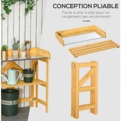 Outsunny Table De Rempotage Jardinage Pliable - étagère Plateau Acier Galvanisé Avec Rebord - Bois Sapin Pré-huilé -Outsunny Soldes Magasin 30202228 5