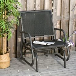 Outsunny Fauteuil à Bascule De Jardin Rocking Chair Design Contemporain Métal Textilène Noir -Outsunny Soldes Magasin 30202240 2