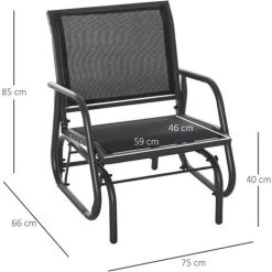 Outsunny Fauteuil à Bascule De Jardin Rocking Chair Design Contemporain Métal Textilène Noir -Outsunny Soldes Magasin 30202240 3