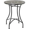 Outsunny Table Ronde Style Fer Forgé Bistro Plateau Mosaïque Motif Rose Des Vents Métal époxy Anticorrosion Noir Céramique