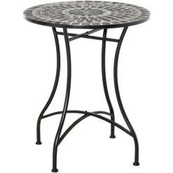 Outsunny Table Ronde Style Fer Forgé Bistro Plateau Mosaïque Motif Rose Des Vents Métal époxy Anticorrosion Noir Céramique