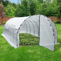 Outsunny Serre De Jardin Tunnel Surface Sol 18 M² 6L X 3l X 2H M Châssis Tubulaire Renforcé 25 Mm Double Porte Avec Poignées Blanc -Outsunny Soldes Magasin 3023957 2