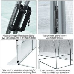 Outsunny Serre De Jardin Tunnel Surface Sol 18 M² 6L X 3l X 2H M Châssis Tubulaire Renforcé 25 Mm Double Porte Avec Poignées Blanc -Outsunny Soldes Magasin 3023957 5