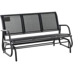 Outsunny Banc à Bascule De Jardin 3 Places Design Contemporain Grand Confort Accoudoirs Assise Et Dossier Ergonomique Acier Textilène Noir
