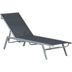 Outsunny Bain De Soleil Transat - Chaise Longue - Design Contemporain - Dossier Inclinable Multi-positions - Métal époxy Textilène Noir - Dim. 170 X 58 X 97 Cm