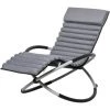 Outsunny Chaise Longue à Bascule Pliable Rocking Chair Design Contemporain Avec Matelas Revêtement Aspect Daim Métal Textilène Gris Noir -Outsunny Soldes Magasin 30632867 1