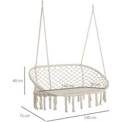 Outsunny Chaise Suspendue Banc Suspendu Dim. 130L X 75l X 40H M Macramé Coton Polyester Beige -Outsunny Soldes Magasin 30632875 3