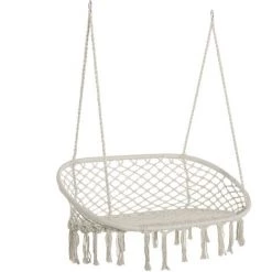 Outsunny Chaise Suspendue Banc Suspendu Dim. 130L X 75l X 40H M Macramé Coton Polyester Beige -Outsunny Soldes Magasin 30632875 4