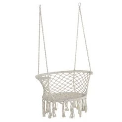 Outsunny Chaise Suspendue Hamac De Voyage Portable Dim. 80L X 60l X 36H M Macramé Coton Polyester Beige