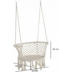 Outsunny Chaise Suspendue Hamac De Voyage Portable Dim. 80L X 60l X 36H M Macramé Coton Polyester Beige -Outsunny Soldes Magasin 30632896 3
