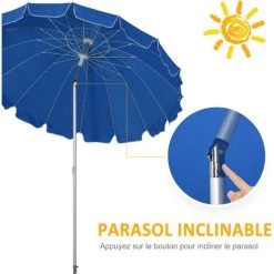 Outsunny Parasol Inclinable Rond Ø 220 Cm Tissu Polyester Haute Densité Anti-UV Mât Démontable Alu Sac De Transport Inclus Bleu -Outsunny Soldes Magasin 30632993 5