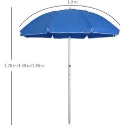 Outsunny Parasol Inclinable Octogonal Ø 190 Cm Tissu Polyester Haute Densité Anti-UV Hauteur Réglable Mât Alu Sac De Transport Inclus Bleu -Outsunny Soldes Magasin 30633007 3