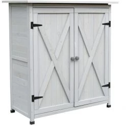 Outsunny Abri De Jardin Armoire De Jardin Remise Pour Outils Sur Pied Dim. 110L X 55l X 117H Cm 2 étagères 2 Portes Toit Bitumé étanche Bois Massif Pin Pré-huilé Gris