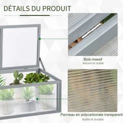 Outsunny Mini Serre De Jardin Serre à Tomates Dim. 90L X 46l X 40H Cm Toit Ouvrable Panneaux De Polycarbonate Bois Sapin Pré-huilé Gris - Gris -Outsunny Soldes Magasin 30950951 5