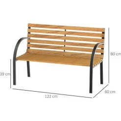 Outsunny Banc De Jardin 2 Places Style Rural Chic Assise Dossier à Lattes Bois Naturel Lasuré Châssis Acier époxy Noir - Marron -Outsunny Soldes Magasin 31121006 3
