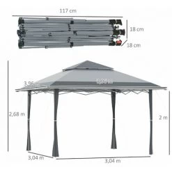 Outsunny Tonnelle Barnum De Jardin Pop-up Pliant 3,96L X 3,96l X 2,68H M Acier Polyester Sac Transport à Roulettes Gris -Outsunny Soldes Magasin 31121024 3