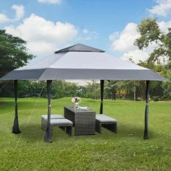 Outsunny Tonnelle Barnum De Jardin Pop-up Pliant 3,96L X 3,96l X 2,68H M Acier Polyester Sac Transport à Roulettes Gris -Outsunny Soldes Magasin 31121024 4