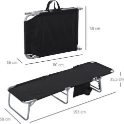 Outsunny Bain De Soleil Transat Pliable Dossier Réglable Multipositions Pochette Rangement Intégrée Acier époxy Oxford Noir - Noir -Outsunny Soldes Magasin 31121046 3