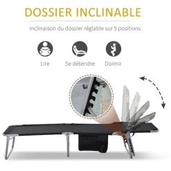 Outsunny Bain De Soleil Transat Pliable Dossier Réglable Multipositions Pochette Rangement Intégrée Acier époxy Oxford Noir - Noir -Outsunny Soldes Magasin 31121046 5