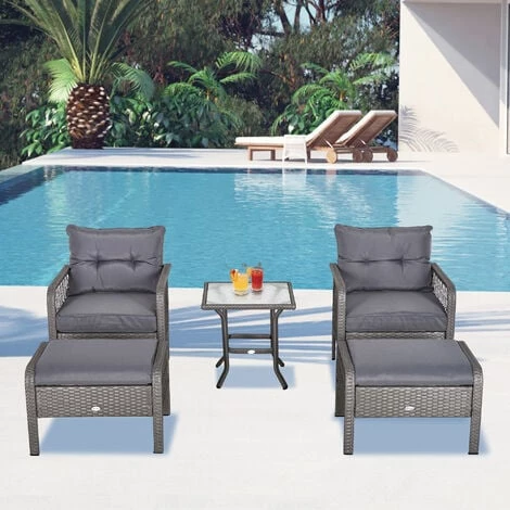 Outsunny Lot De 2 Fauteuils De Jardin Grand Confort Repose-pied Table Basse Résine Tressée Et Filaire Imitation Rotin Coussins Gris - Gris 4 Outsunny Lot De 2 Fauteuils De Jardin Grand Confort Repose-pied Table Basse Résine Tressée Et Filaire Imitation Rotin Coussins Gris - Gris – Image 2