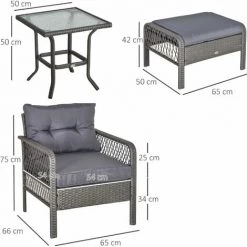 Outsunny Lot De 2 Fauteuils De Jardin Grand Confort Repose-pied Table Basse Résine Tressée Et Filaire Imitation Rotin Coussins Gris - Gris 9 Outsunny Lot De 2 Fauteuils De Jardin Grand Confort Repose-pied Table Basse Résine Tressée Et Filaire Imitation Rotin Coussins Gris - Gris -Outsunny Soldes Magasin 31450288 3