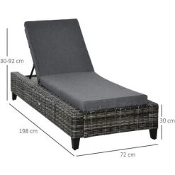 Outsunny Bain De Soleil Transat Grand Confort Matelas Inclinaison Réglable Multipositions Résine Tressée Grise - Gris -Outsunny Soldes Magasin 31489397 3