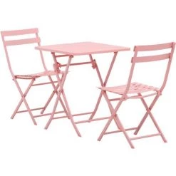 Outsunny Salon De Jardin Bistro Pliable - Table Carrée Dim. 60L X 60l X 71H Cm Avec 2 Chaises - Métal Thermolaqué Rose
