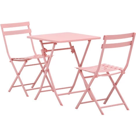 Outsunny Salon De Jardin Bistro Pliable - Table Carrée Dim. 60L X 60l X 71H Cm Avec 2 Chaises - Métal Thermolaqué Rose 3 Outsunny Salon De Jardin Bistro Pliable - Table Carrée Dim. 60L X 60l X 71H Cm Avec 2 Chaises - Métal Thermolaqué Rose