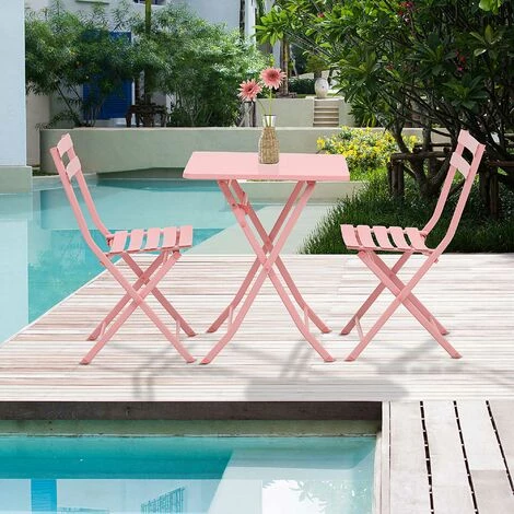 Outsunny Salon De Jardin Bistro Pliable - Table Carrée Dim. 60L X 60l X 71H Cm Avec 2 Chaises - Métal Thermolaqué Rose 4 Outsunny Salon De Jardin Bistro Pliable - Table Carrée Dim. 60L X 60l X 71H Cm Avec 2 Chaises - Métal Thermolaqué Rose – Image 2